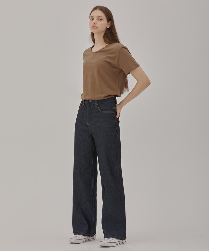 RYUL+WAI Wide Straight High-Waisted Denim Pants Deep Indigo