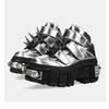 Fashion New Silvery Men Shoes Punk Style Lace-up Heel Height 6CM Platform Shoes Woman Gothic Ankle Rock Boots Metal Decor Woman Sneakers