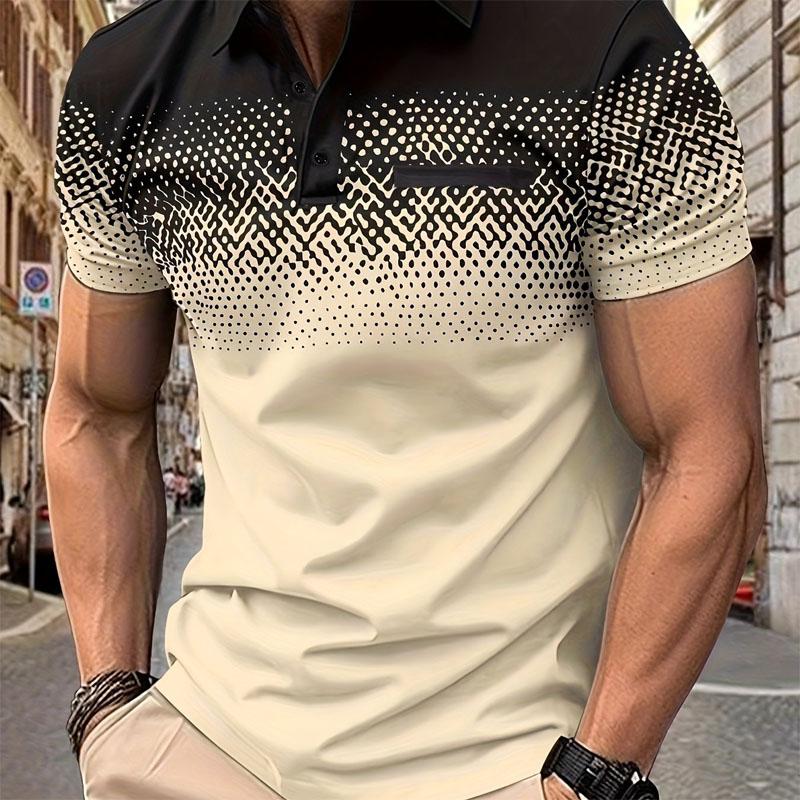 Тонкая летняя мужская повседневная рубашка-поло с 3D-цифровым принтом, стандартная, быстросохнущая и удобная, с короткими рукавами