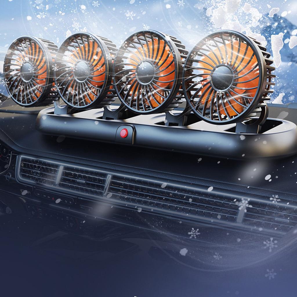 Car Fan 5/12/24V,360 Degree Rotatable Car Fan,Electric 3 Speed Four Head Fans,Strong Dashboard CoolCirculator Fan
