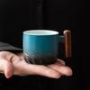 Модная градиентная глазурь Керамическая ретро кофейная кружка Керамическая однотонная керамическая кофейная кружка Деревянная ручка Ручная кофейная кружка Офис