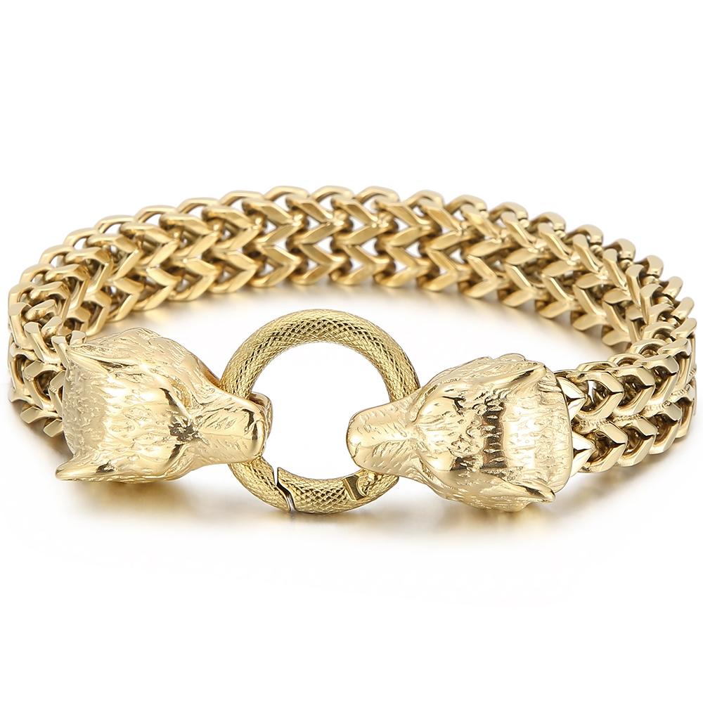 Norse Viking Wolf Head With Square Franco Link Chain Bracelet for Men Stainless Steel Men's Bracelets Masculine Jewelry Gifts
