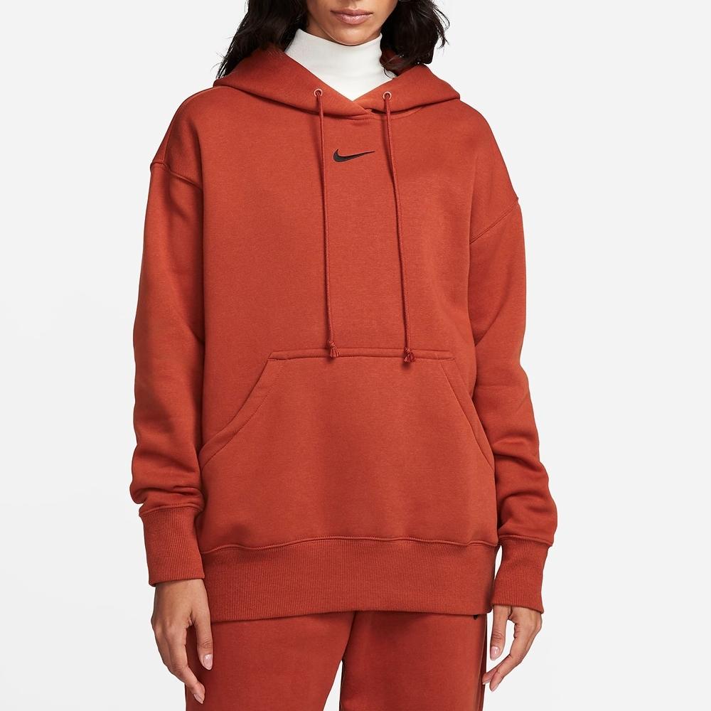 Nike Однотонный повседневный свободный флисовый свитшот с капюшоном, женские топы бордового цвета DQ5861-832