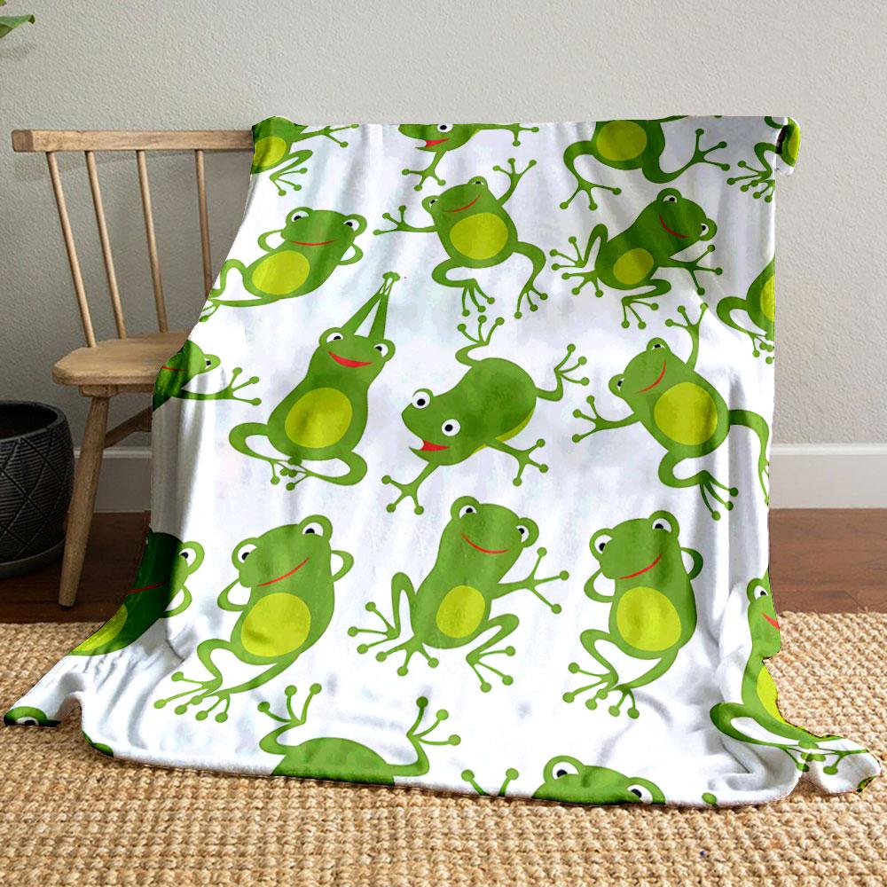 Cute Green Frogs Flannel Blanket bedroom Blanket for Livingroom Couch lunch break Soft throw for Friend's festival Gift