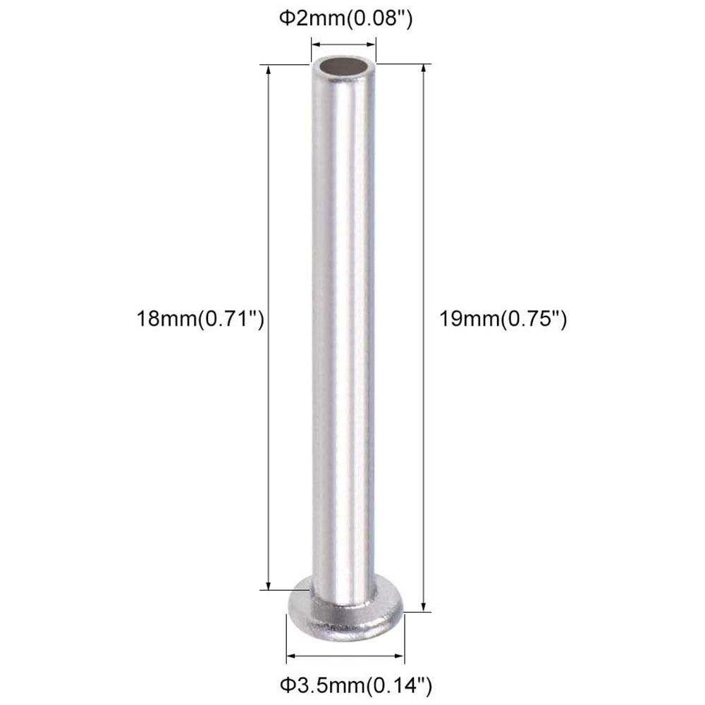 100 шт. M2 M2.5 M3 Полутрубчатые заклепки Серебристый тон Цилиндрический стержень Алюминий Плоская полукруглая головка