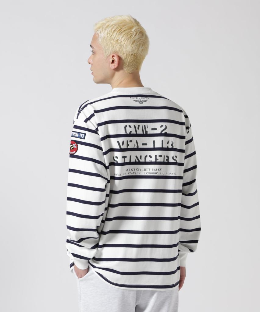 AVIREX NAVAL PATCH LONG SLEEVE T-SHIRT men's L 122 navy border 783-5930017