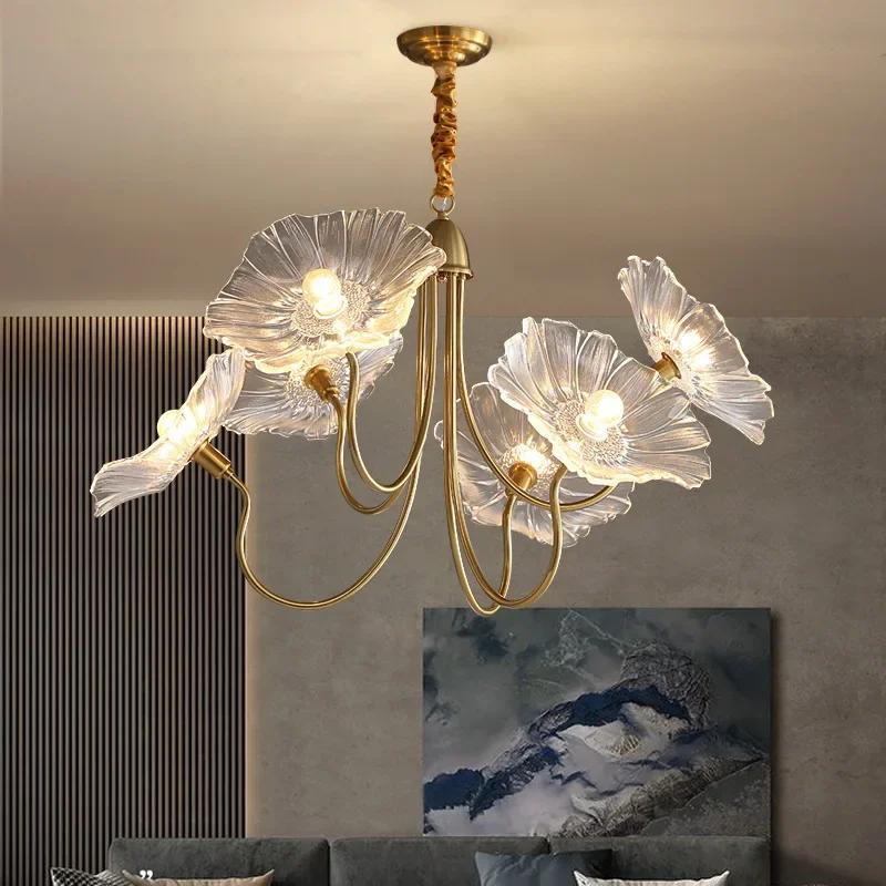 Modern Minimalist Lotus Chandelier Nordic Glass LED Chandelier Bedroom Interior Home Decoration Luxurious Living Room Lighting