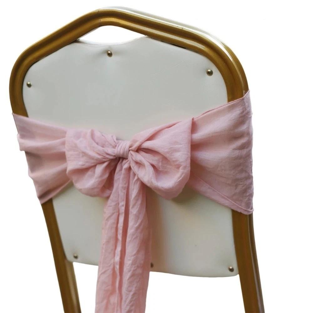 2Pcs Designed Decor Rustic Chair Sashes Cheesecloth Tulle Overlock Chair Ties Non-slip 11 Colors Chair Cover Wedding Decoration