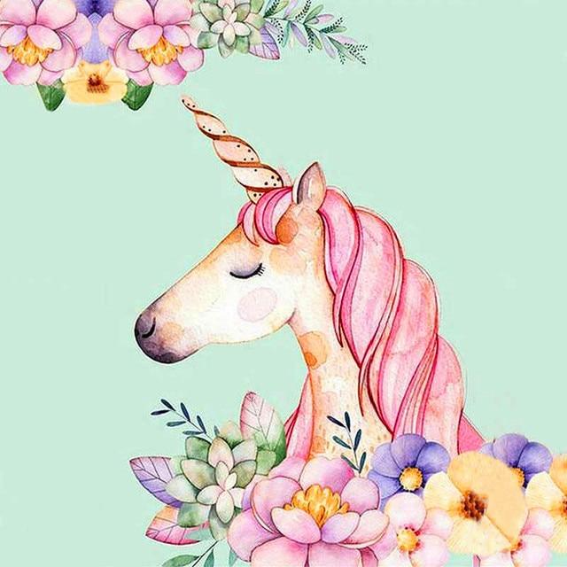 50X50CM 5D DIY Единорог Алмазная картина Полный круглый дрель Мультфильм Волшебный Единорог Стразы Вышивка крестом Мозаика Домашний декор Детский подарок
