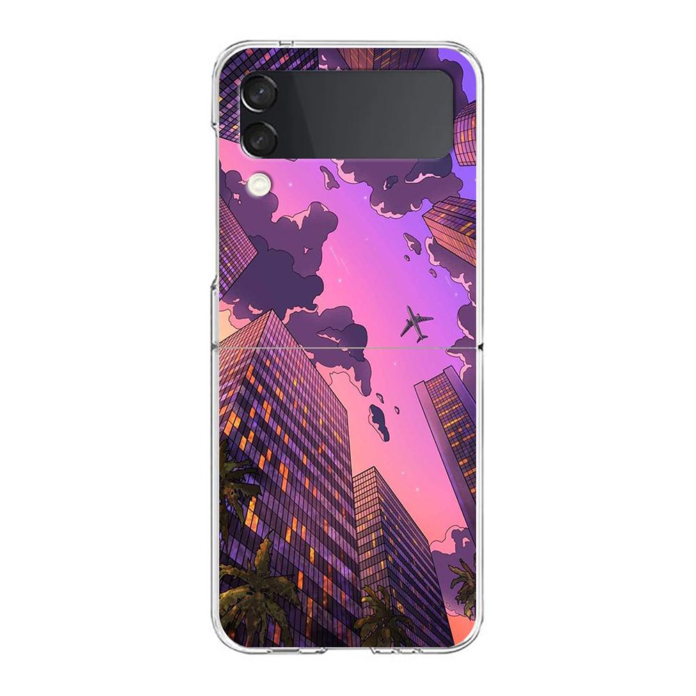 INS Корейский Закат Пейзаж Чехол Для Samsung Galaxy Z Flip 3 4 5G Жесткий HD Складной ПК Чехлы Для Телефона Для Samsung Z Flip3 Прозрачная Крышка