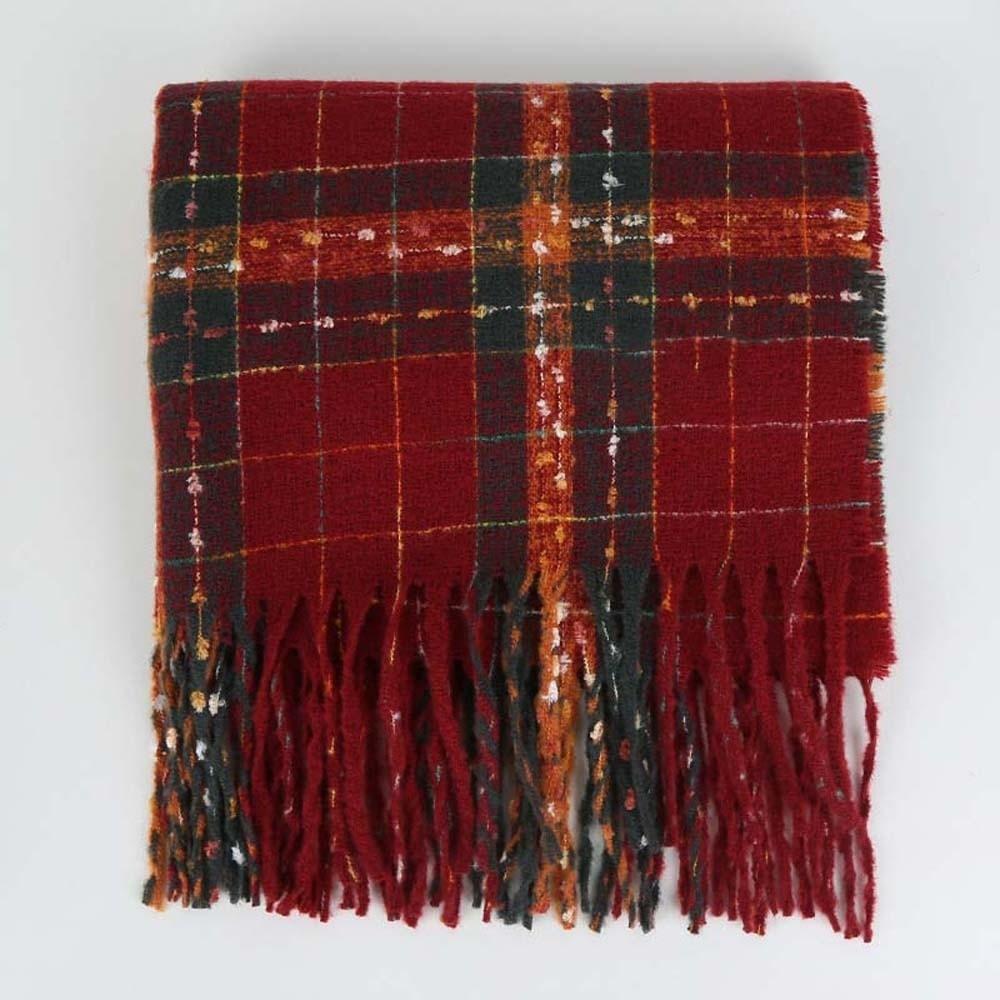 Soft Plaid Knitted Scarf Classic Women Thickened Scarf Gifts Long Tassel Neckscarf Spring
