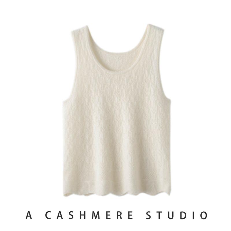 Women's 100% Cashmere U-neck Sleeveless Pullover Top