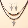 Trendy Five Leaf Clover Beaded Necklace And Earrings Set With Braided Wax Cord Pendant For Casual Everyday Wear