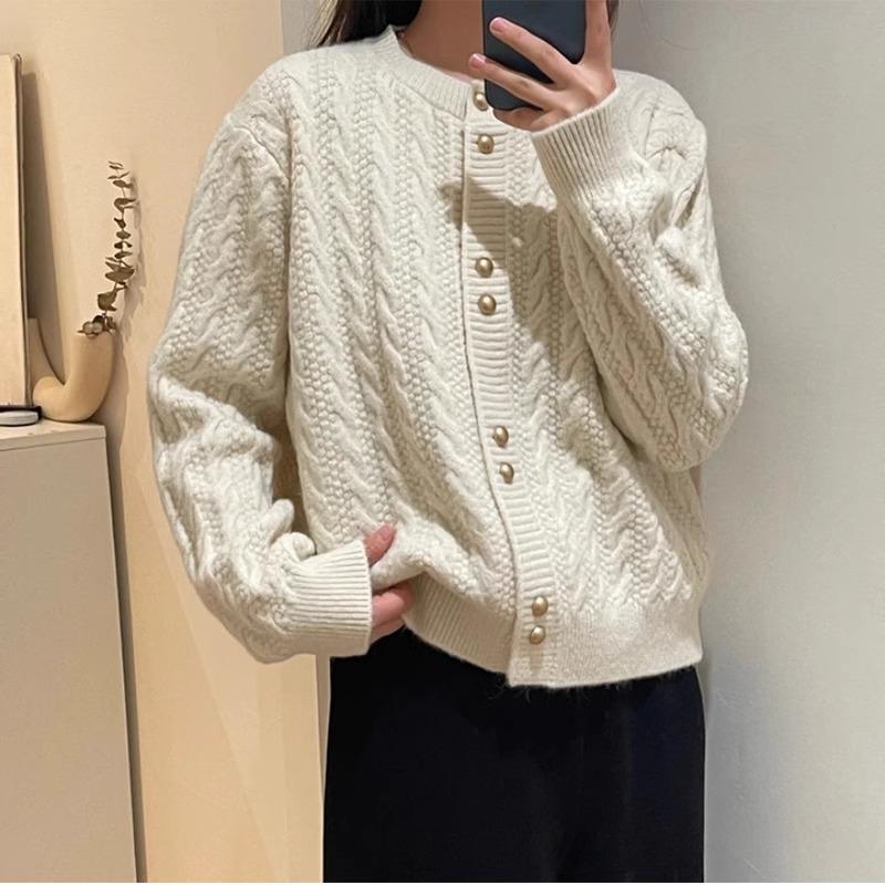 Милый розовый мягкий и универсальный свитер для весны и осени, женская одежда, витой цветок, плечо, круглый вырез, легкий стройнящий вязаный кардиган для взрослых