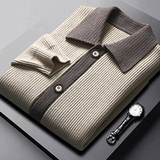 Мужской свитер, пальто, толстый, цветной, застежка на пуговицы, отложной воротник, трикотажная, свободная, сохраняющая тепло куртка, осень