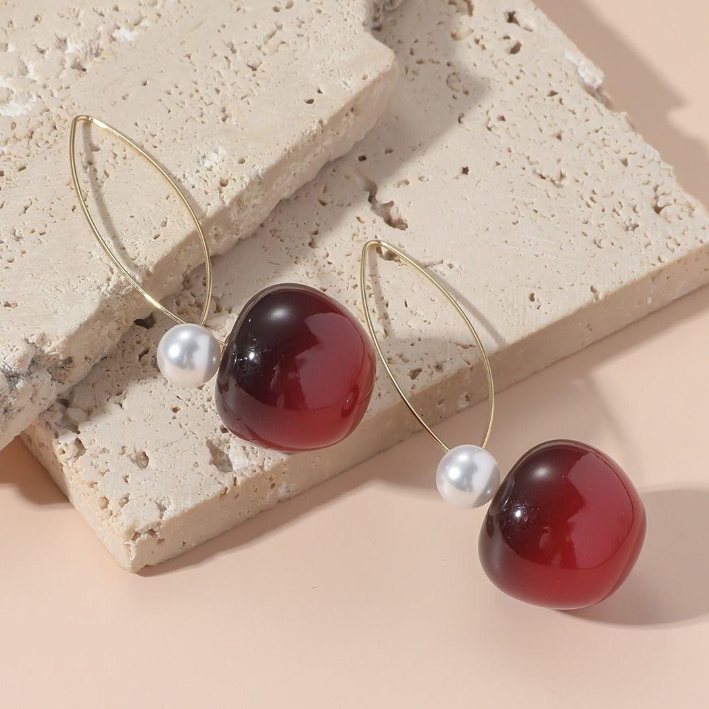 Милые висячие серьги Серьги с красной вишней Милые серьги-гвоздики