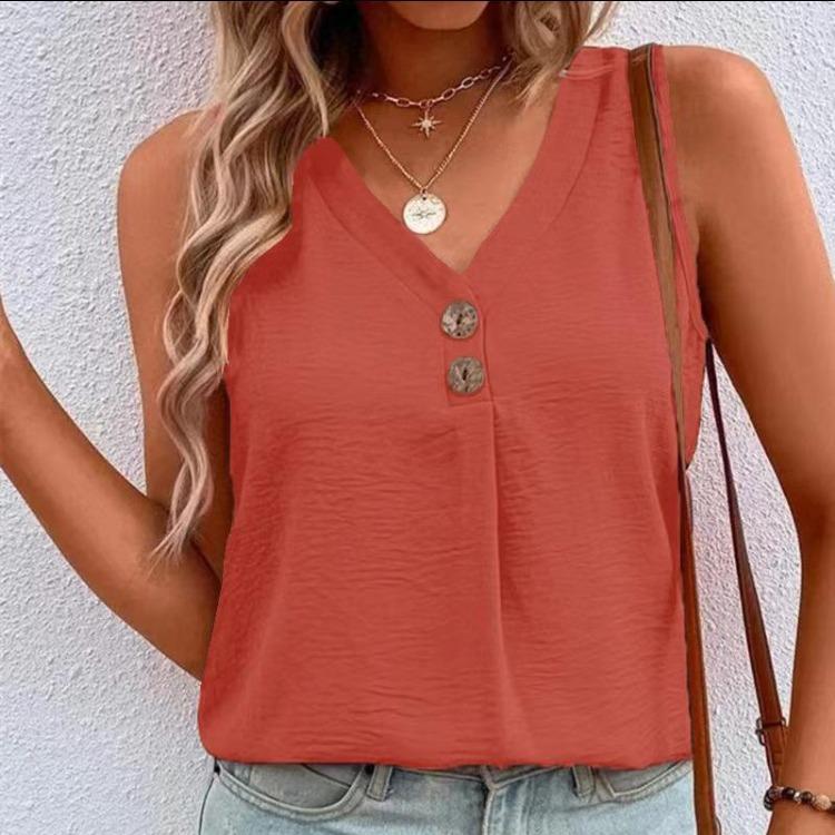 Women Casual Sleeveless Solid Color Button Vest Pullover Summer Top