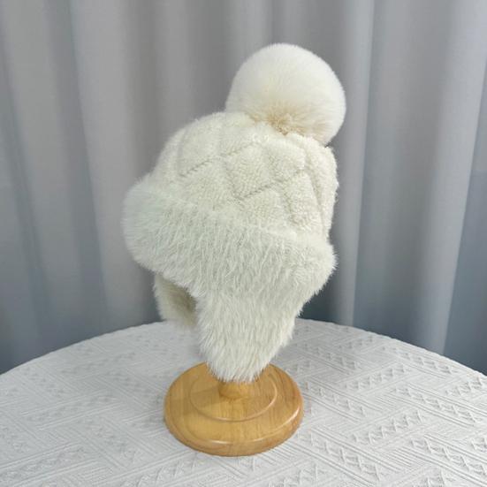 Женская зимняя шапка с ушами, толстая плюшевая шапка с помпоном, защищающая уши, трикотажная, сохраняющая тепло, эластичная, для холодной погоды, уличный головной убор
