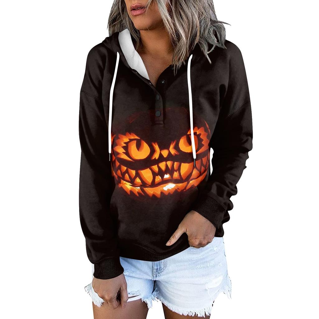 Женская модная облегающая толстовка с капюшоном и длинным рукавом с принтом на Хэллоуин