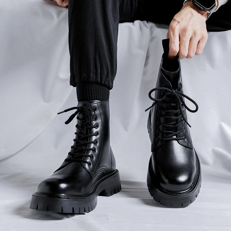 Мужские повседневные ботинки на платформе в британском стиле на шнуровке из натуральной кожи для вечеринок, ночных клубов, для платья, ковбойские ботинки, высокие мотоциклетные боты