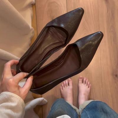 Версия из коровьей кожи~ Французские нежные и модные универсальные туфли-лодочки с острым носком и неглубоким вырезом, женские 2025, новые удобные балетки на мягкой подошве