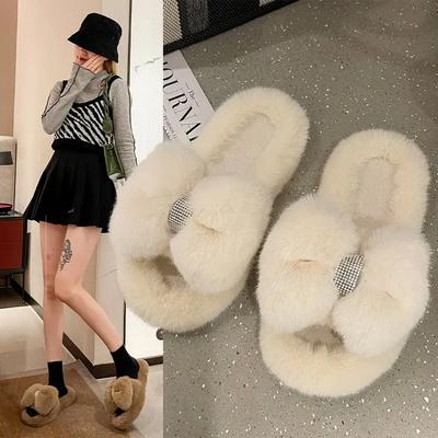 Женские плюшевые тапочки One Word, удобные повседневные туфли на плоской подошве с круглым носком, тапочки с бабочкой Zapatillas Planas 2024