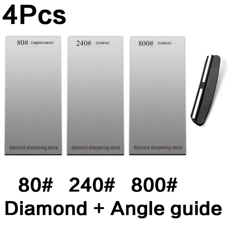 Алмазные точильные камни 120/600/1500/3000 грит Точилка для ножей Нескользящая основа Набор инструментов для заточки кухонных ножей Пластина-хлопья