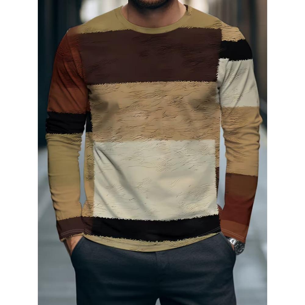 Мужская футболка с длинным рукавом в стиле Color Blocking Модная Осенняя Повседневная