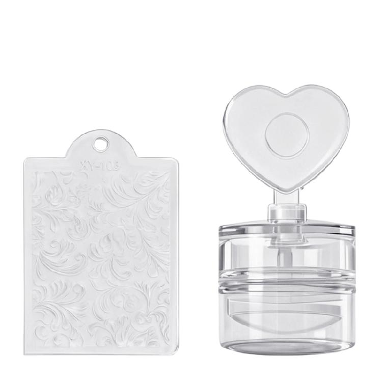 Штамп для ногтей с цветочным узором в форме сердца со скребком для многоразового маникюра с прозрачной силиконовой подушечкой