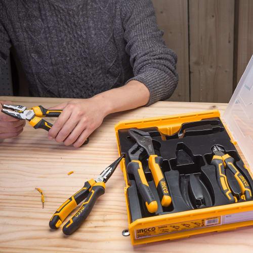 INGCO 4-Piece Pliers Set, Includes 250mm Water Pump Pliers, 200mm Long Nose Pliers, 200mm Pliers, and 180mm Nippers, Labor-Saving High-Leverage Tool B