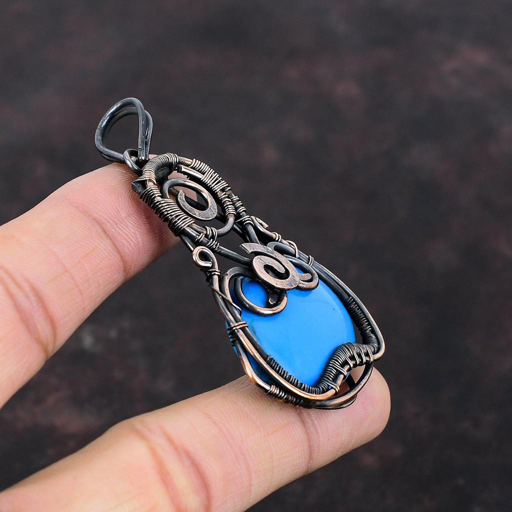 Кулон из бирюзы «Спящая красавица», обернутый медной проволокой, ювелирное изделие ручной работы, медный кулон, подарок на годовщину, обернутый проволокой, драгоценный камень