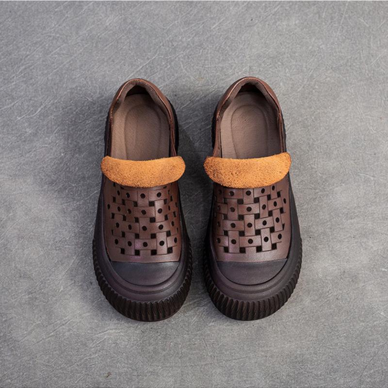 Johnature Простые дышащие туфли с отверстиями, женская обувь на плоской платформе из натуральной кожи в стиле ретро на толстой подошве