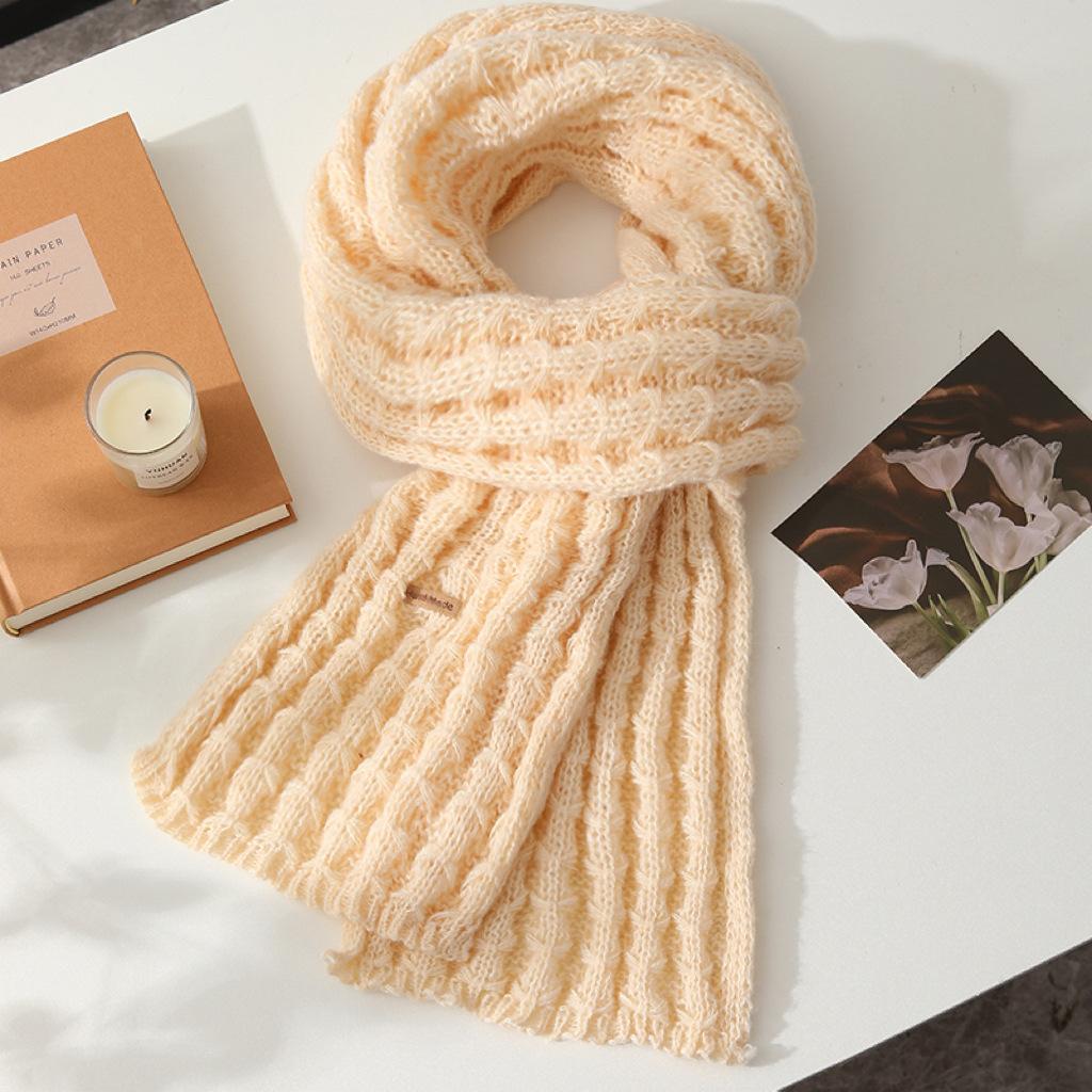 172x20cm Winter Scarf, Solid Color Thick Knitted Wool Scarf for Women, Warm Fleece Neck Warmer Snood