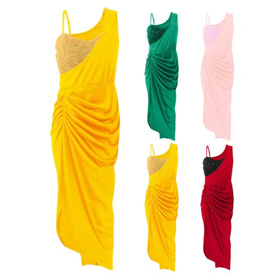 Женское вечернее платье на одно плечо с блестками и V-образным вырезом с узкой талией и разрезом подол Slim Fit