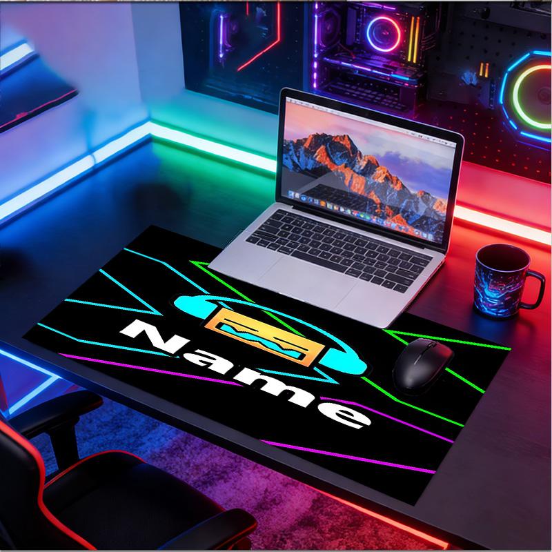 Custom Name Personalized Geometry Dash Pattern Mousepad, Laptop PC Desk Mat, Decorative Desk Mat for Home Keyboard Pad Gift