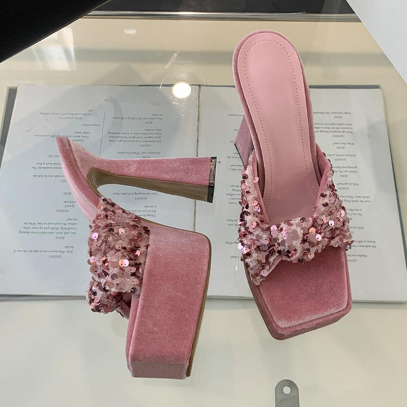 Liyke Street женские сексуальные туфли с квадратным носком на очень высоком каблуке, современные тапочки с плиссировкой в виде рыбьей чешуи, сандалии на узкой платформе, женские туфли