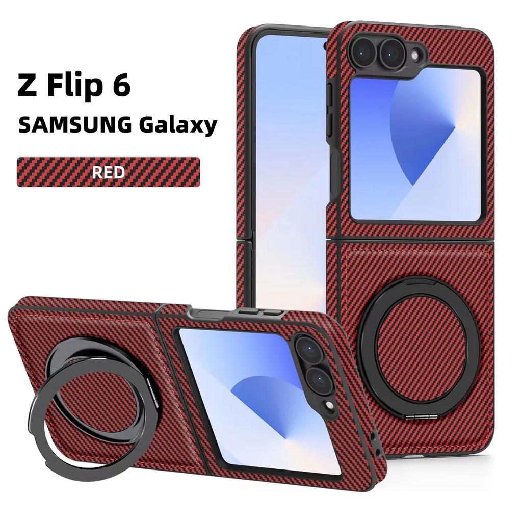 Для Samsung Galaxy Z Flip 7 6 5 4 3 Роскошный Магнитный Жесткий Чехол с Текстурой Углеродного Волокна с Держателем-Кольцом Подставка для Телефона Совместимая Обложка