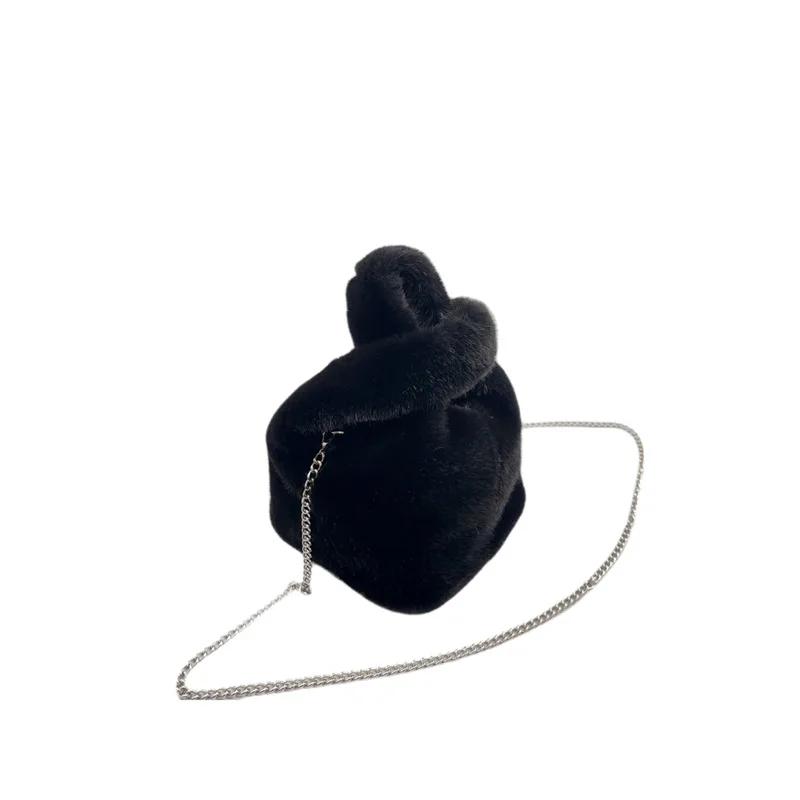 Fluffy Faux Mink Fur Bag Winter Tote Bags for Women Handbags Soft Warm Wrist Bag Chains Shoulder Crossbody Bags Mini Clutch