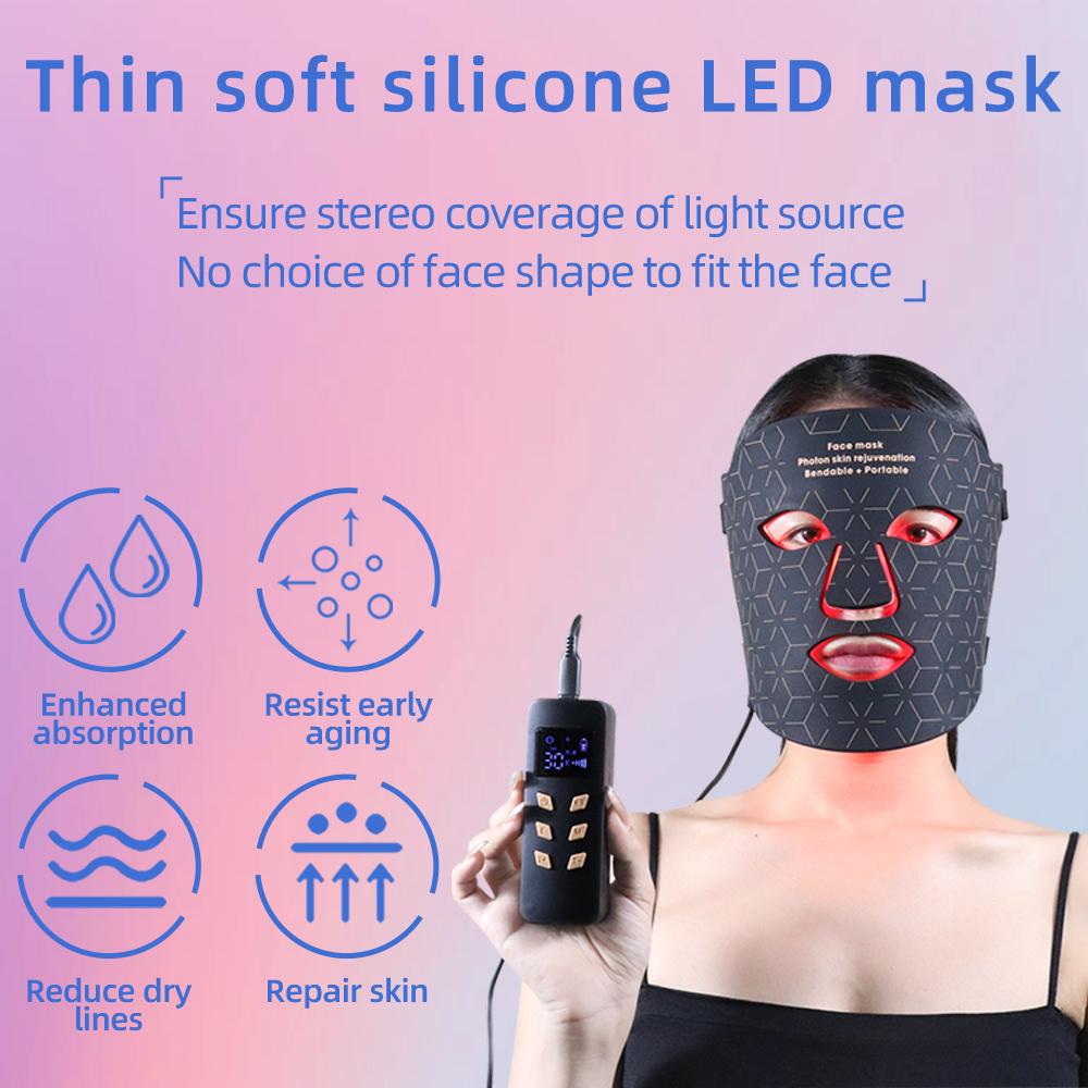 LED Photon Infrared Beauty Mask, USB-Powered Skin Care Device, Reduces Fine Lines & Brightens Skin Tone, Silicone Facial Rejuvenation Mask