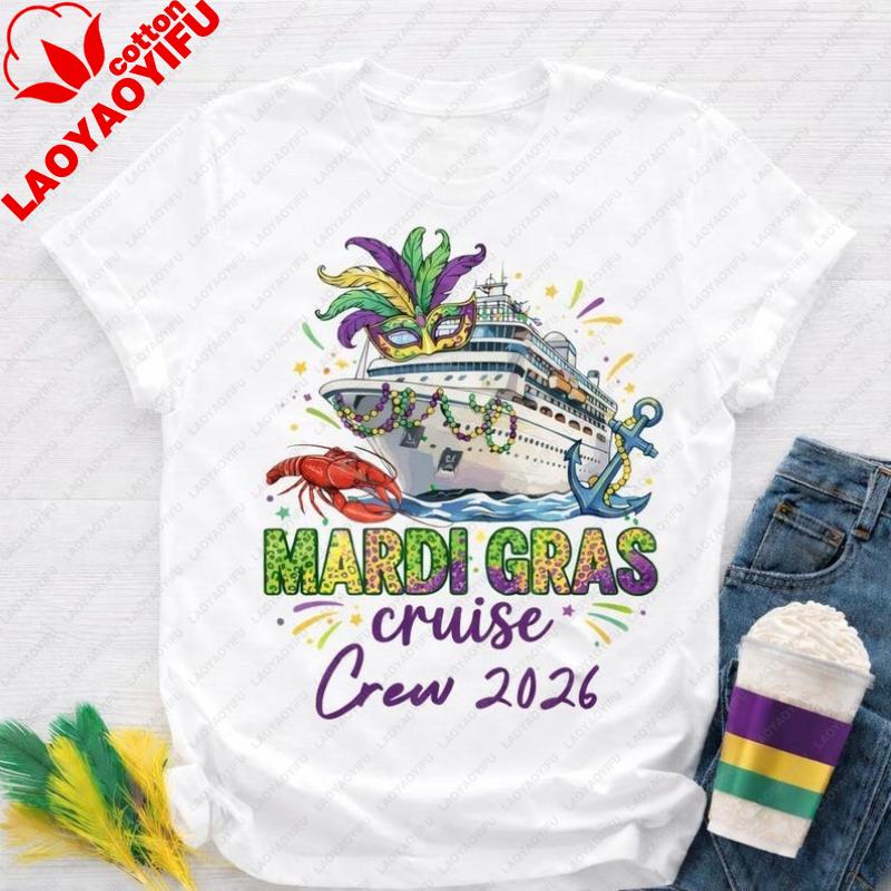 Mardi Gras Cruise Crew 2026 Matching Shirt Custom Cruise Tee Mardi Gras Cruise Top Family Shirts Trip Tee Oversized T Shirt Y2k