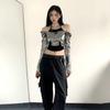 Ins Y2K Slim Crop Tops Glossy Fake Two-pieces Shirts Sweet Neck Halter Top  Spring
