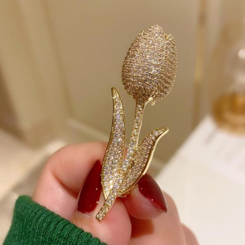 Супер красивая французская полная брошь-тюльпан с бриллиантами, брошь женская элегантность, темперамент, циркон, булавка для пиджака