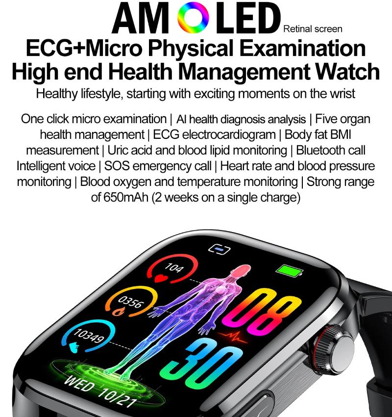 2025 New Health Glance ECG AI Diagnosis Smart Watches Men Heart Rate Blood Pressure IP68 Waterproof Smartwatches For HUAWEI IOS
