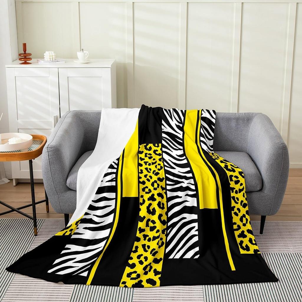 Feelyou Leopard Zebra Plush Throw Blanket x Kids Cheetah Pink White Black Flannel Fleece All Season Breathable Bed Blanket Anima