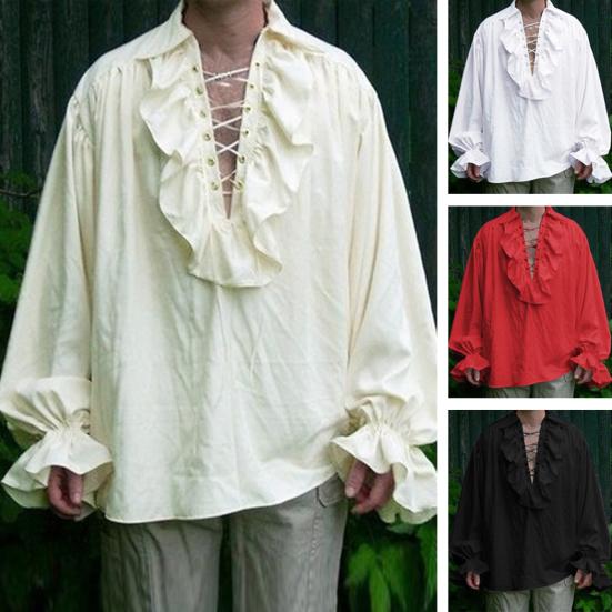 Мужская рубашка в стиле Ренессанс, костюм с рюшами и длинными рукавами на шнуровке, средневековая рубашка в стиле стимпанк, пиратская рубашка для косплея, сценическая драма