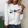 Fall Fashion Cotton Women's T-shirts Colored Dragonflies Print Long Sleeves T Shirt Casual Loose Women Clothing Tops O-neck Tees