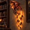 Artistic Wall Fixture Dragonfire Guardian Sconce, Gothic Fantasy Dragon Head Lamp, Vintage Unique Art Resin Sculpture with Flame for Medieval Home Bar