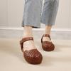 Women's Sandals Retro Versatile Round Toe Genuine Leather Woven Comfortable Flat Shoes