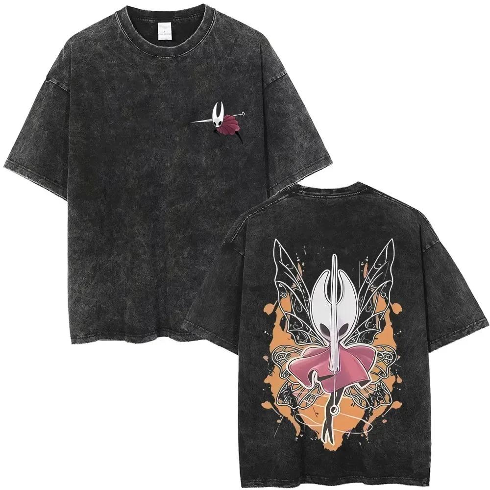 Hot Game Hollow Knight Graphic Print Tshirt Men Women Loose Casual Oversized Washed Vintage Cotton Tee Harajuku Streetwear Tops