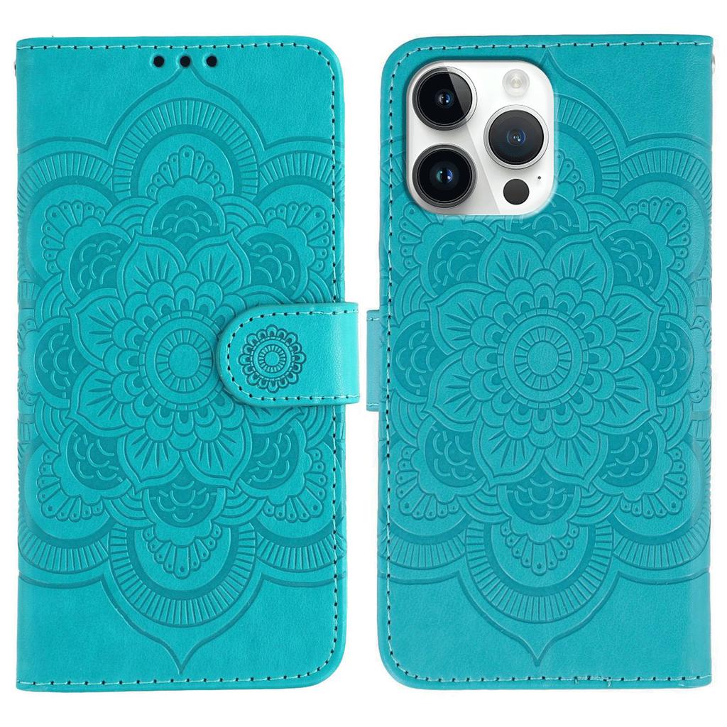 For iPhone 14 Pro Max Case PU Leather Mandala Imprinted Design Wallet Phone Cover